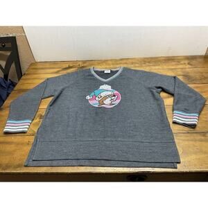 Bucees Sweater Medium Gray V-Neck Embroidered Christmas Sweatshirt Oversized